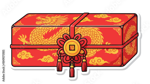 Vibrant Chinese Lunar New Year Red Envelope with Dragon Patterns and