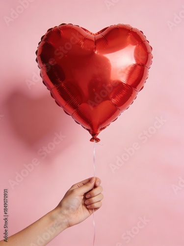 Hand Holding Red Heart Balloon Valentine Concept