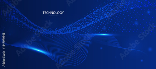 Technology abstract blue background with flowing lines. Dynamic waves. Modern banner template design. Suit for brochure, website, flyer, banner, poster.