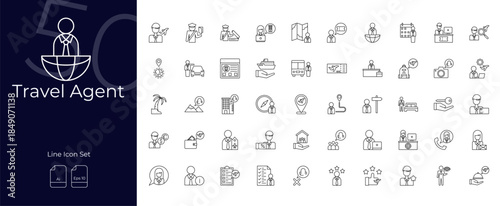 Travel Agent Line Editable Icons set
