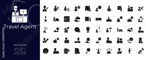 Travel Agent Solid Editable Icons set