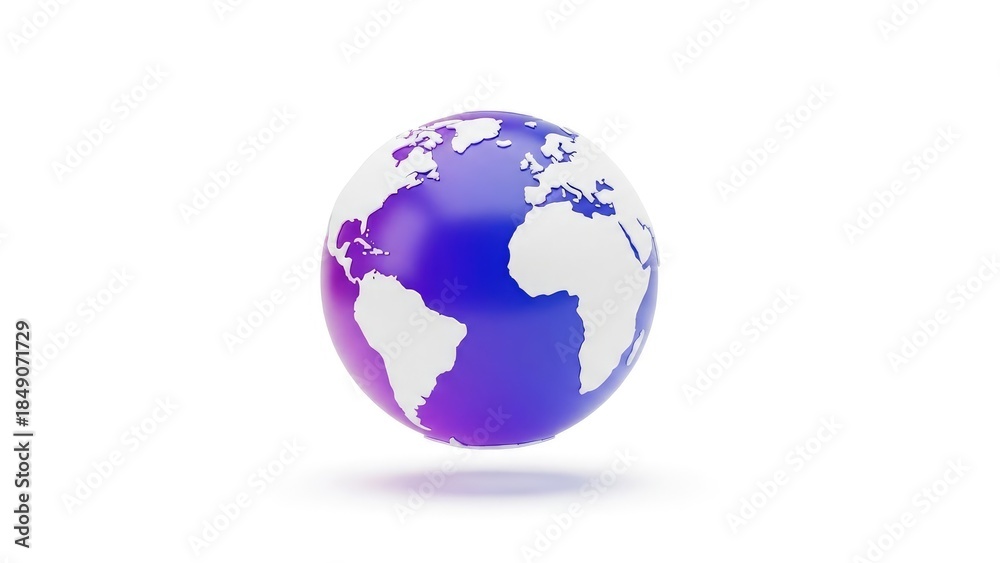 Fototapeta premium 3D purple globe with white continents on white background
