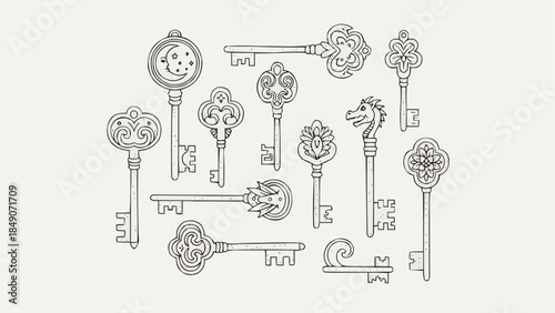 Collection of Ornate Vintage Keys with Intricate Designs.