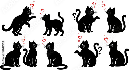 black cats with hearts and question marks