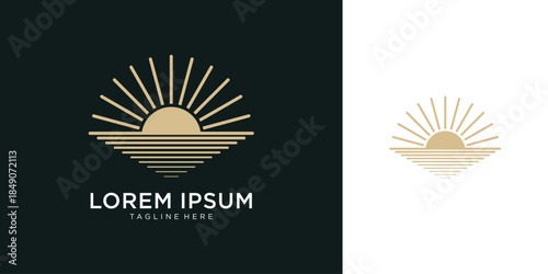 Minimalist sun and sea logo linear horizon design