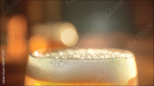 close up of bubbles in beer glass