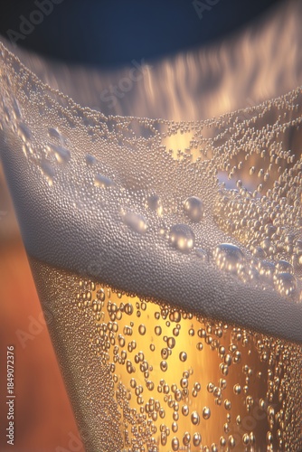 close up of beer bubbles