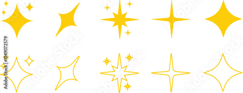 Sparkle Starburst Icon Set Shining Light Effect Symbol Collection Featuring Radiant Twinkle, Glow, Shine, Sparkling Star Group in Flat and Line Style for Decorative Graphic Vector Elements