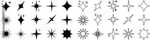Sparkle Starburst Icon Set Shining Light Effect Symbol Collection Featuring Radiant Twinkle, Glow, Shine, Sparkling Star Group in Flat and Line Style for Decorative Graphic Vector Elements