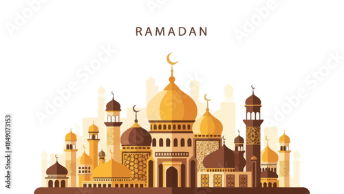 Elegant Islamic Mosque Illustration Highlighting Ramadan Celebrations