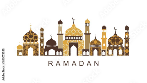 Elegant Ramadan Islamic Architecture Silhouette With Minarets and Domes