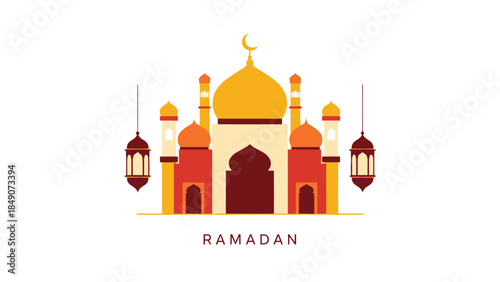 Minimalist Illustration of a Sacred Islamic Mosque for Ramadan Celebrations