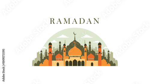 Elegant Ramadan Islamic Festival Illustration with Mosque Silhouette