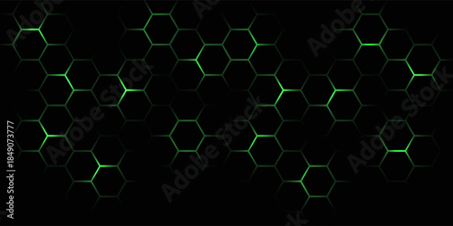 Hexagonal cyberspace green background. Hexagon grid tech pattern.