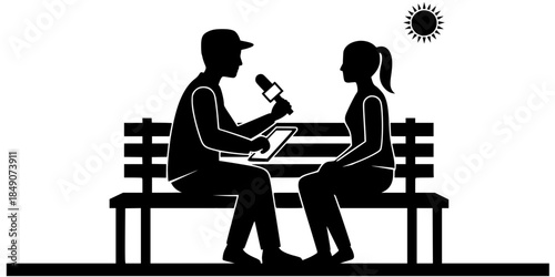 Outdoor Field Recording Journalist Vector Silhouette