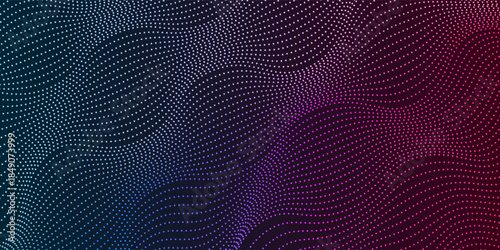 Futuristic refracted dotted lines waves abstract banner design. Blue purple technology background. Vector illustration