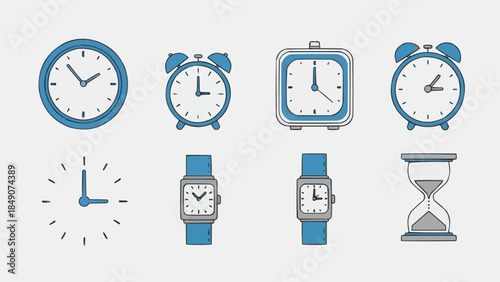 Collection of various clocks and timekeeping devices.