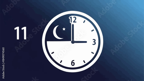 Clock showing day and night cycle with moon and sun symbols.