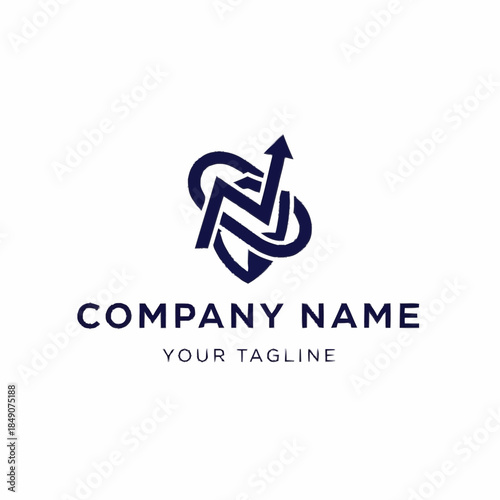 Abstract N letter logo with upward arrow and circular elements representing growth and progress.