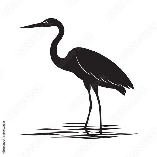 Flat Style Egret Wading Bird Silhouette Illustration