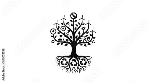 Intricate tree design with symbolic roots and branches