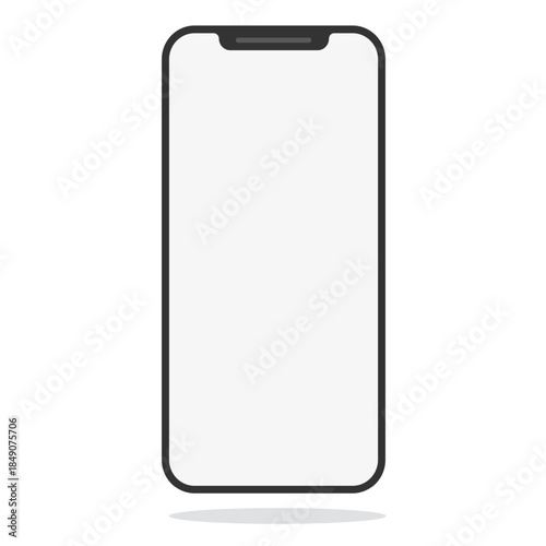 Realistic smartphone mockup. Mobile phone vector with isolated on white background. Device front view. 3D mobile phone with shadow. Realistic, high quality smart phone mockup for ui ux presentation.