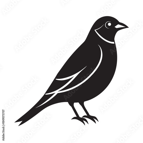 Flat Style Waxwing Perched Winter Bird Silhouette Design