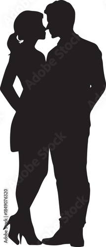 Romantic couple silhouette standing close black vector love relationship 