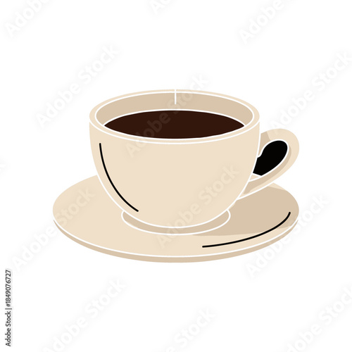 A classic white ceramic cup filled with black coffee on a saucer.