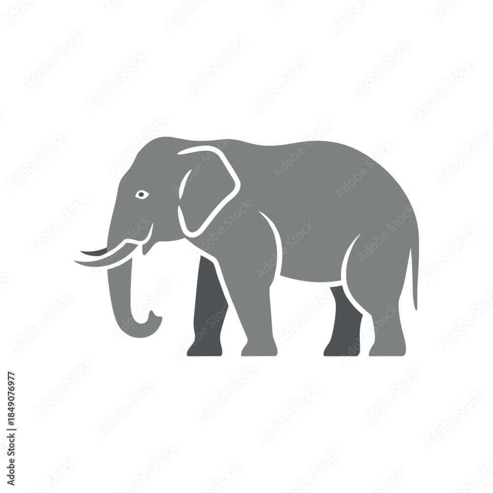 Fototapeta premium A stylized illustration of a large gray elephant standing on a white background.