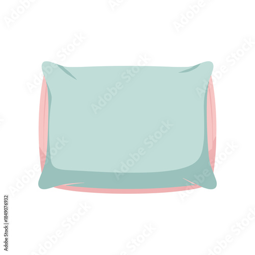 A simple illustration of a soft mint green pillow with pink edges.