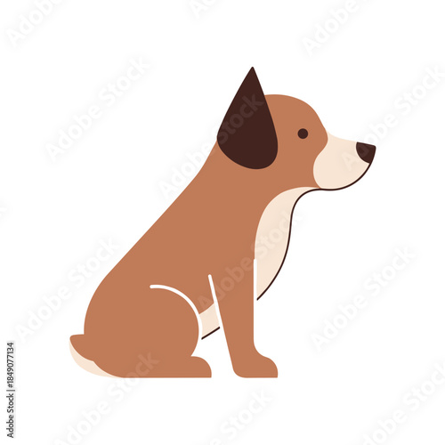 Adorable brown puppy character sitting in side view illustration.