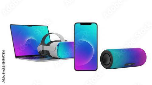  mobile phone with laptop isolated on transparent background