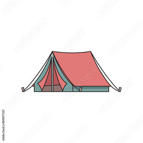 Camping tent illustration with red roof and blue walls for outdoor adventures.