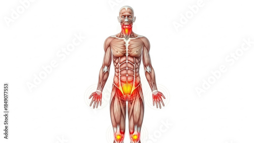 Full human body anatomy with muscles and skeleton visible on a for medical education purposes clearly shown