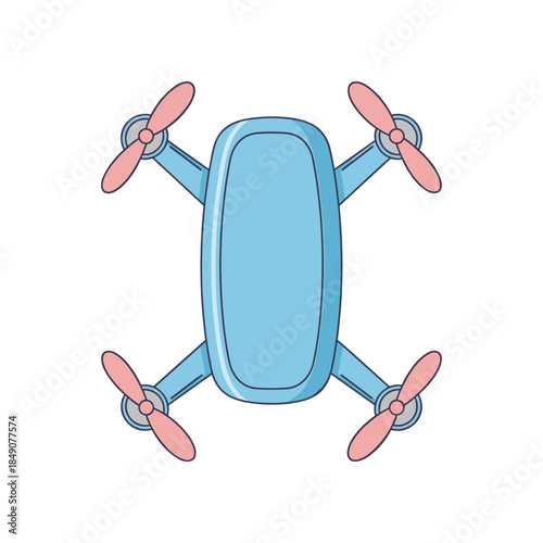 Cartoon Drone Illustration Aerial Vehicle with Pink Propellers and Blue Body.