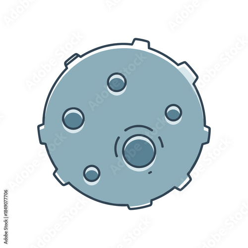 Cartoon moon illustration with craters and surface details isolated on white background.