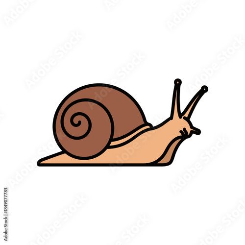 Cartoon Snail with Brown Shell and Antennae.