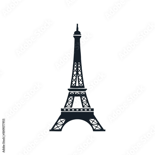 Isolated simple flat 2D vector graphic of the iconic Eiffel Tower silhouette, perfectly symbolizing French culture, tourism, and travel destinations, set against a clean white background.