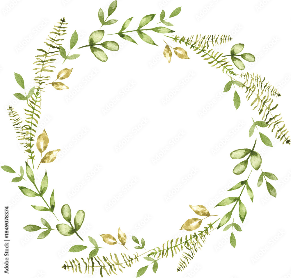 Naklejka premium Green Fern Botanical Watercolor Wreath