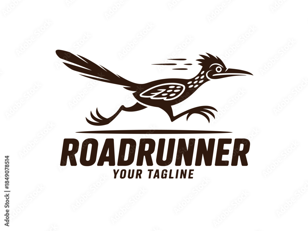 Obraz premium Roadrunner Logo Design Template with Bird Silhouette and Customizable Tagline for Branding