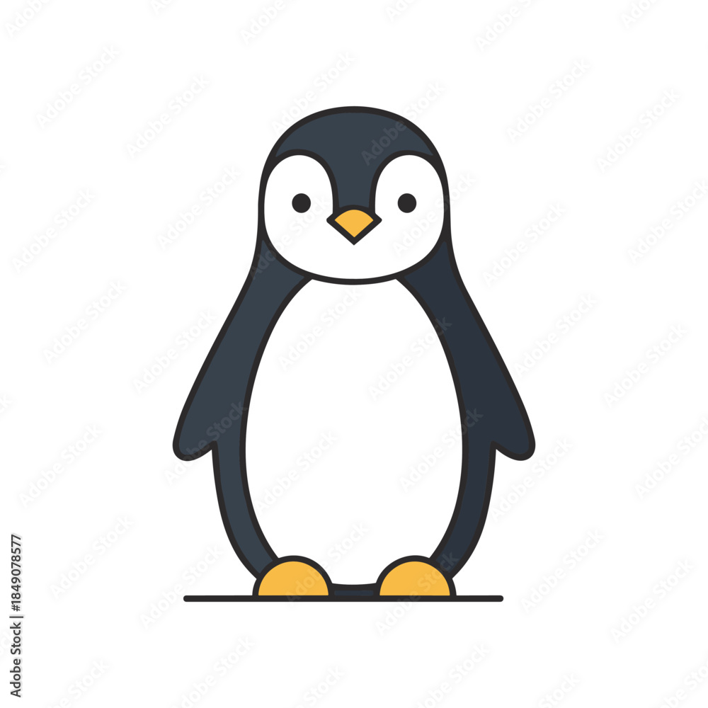 Obraz premium Cute Cartoon Penguin Standing Isolated on White Background.