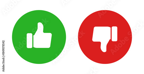 Like and dislike icons in green and red circles, representing positive and negative feedback, approval, and disapproval in digital interactions