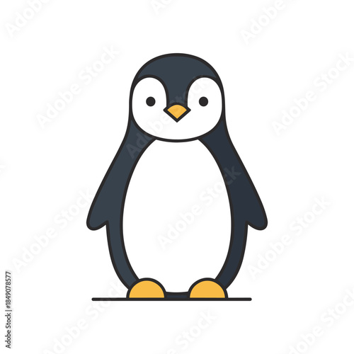 Cute Cartoon Penguin Standing Isolated on White Background.