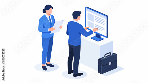 Business professionals working with computer