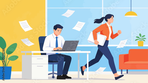 Office workers in motion