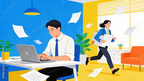Office workers busy with tasks