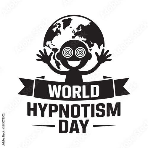 A stylized illustration promotes world hypnosis day featuring a cartoon character