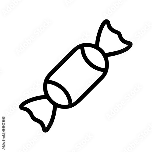 Outline illustration of a wrapped candy with twisted ends, on a white background
