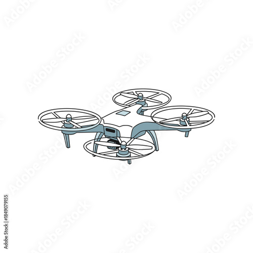 Drone Illustration with Four Rotors and Sleek Design.